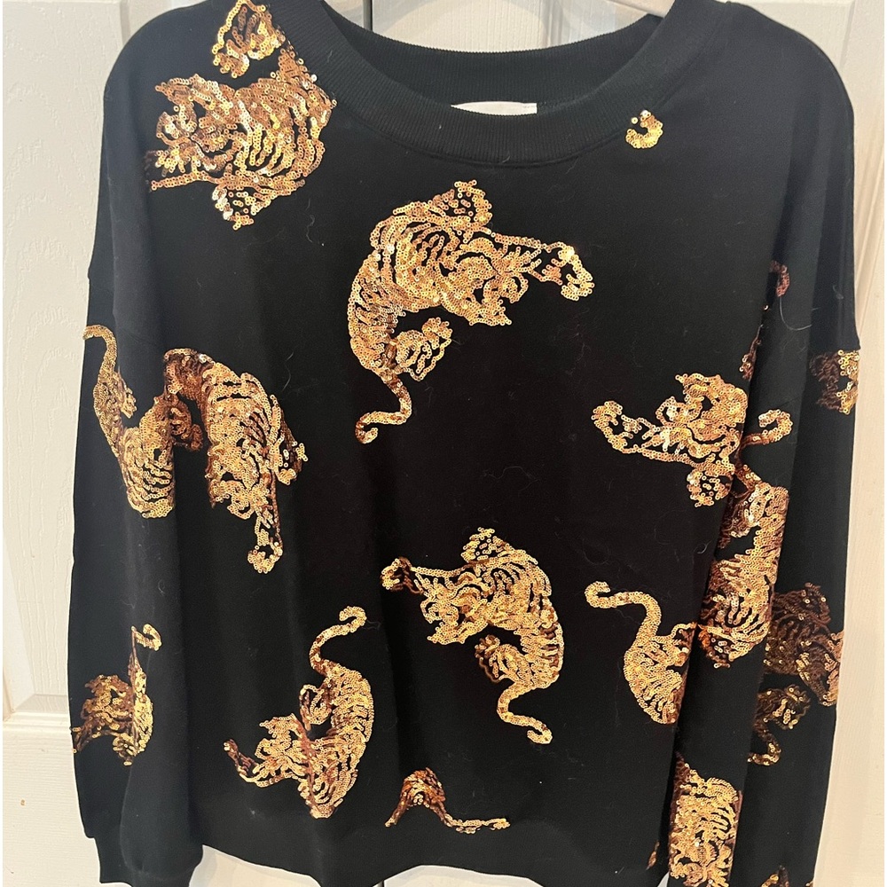 NWOT Fantastic Fawn Leopard Sequin Sweatshirt Black and Gold Small